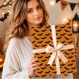 Vintage Gruselige Fledermäuse Orange Rissige Erde Geschenkpapier