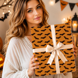 Vintage Gruselige Fledermäuse Orange Rissige Erde Geschenkpapier