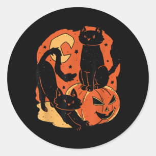 Vintage gruselige Halloween-Schwarze Katzen und Kü Runder Aufkleber