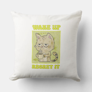 Vintage-Gruselige-Katze-Illustration Wach Auf und Kissen