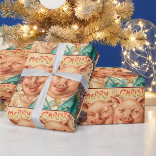 Vintage gruselige Schweine Weihnachts-Paar Geschenkpapier