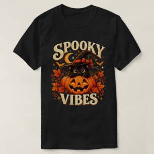 Vintage Gruselige Stimmung Schwarze Katze und Kürb T-Shirt