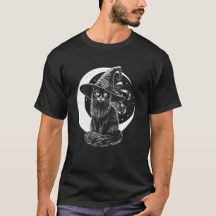Vintage Gruseliger Mond Schwarze Katze Grusel Retr T-Shirt