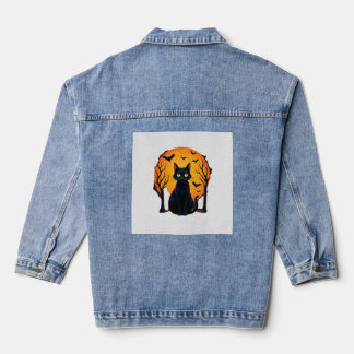 Vintage Gruseliger Weihnachtskatzenkostüm Retro-Ka Jeansjacke