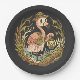 Vintage gruseliges Sumpf-Flamingo-Design Pappteller