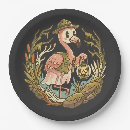 Vintage gruseliges Sumpf-Flamingo-Design Pappteller (Vorderseite)