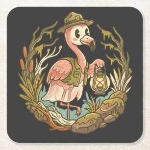 Vintage gruseliges Sumpf-Flamingo-Design Rechteckiger Pappuntersetzer