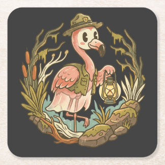 Vintage gruseliges Sumpf-Flamingo-Design Rechteckiger Pappuntersetzer