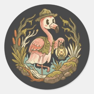 Vintage gruseliges Sumpf-Flamingo-Design Runder Aufkleber