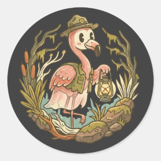 Vintage gruseliges Sumpf-Flamingo-Design Runder Aufkleber