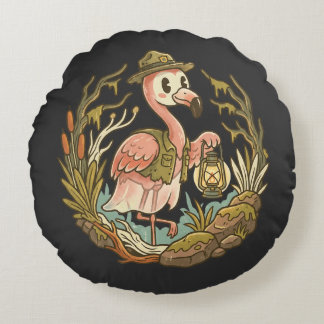Vintage gruseliges Sumpf-Flamingo-Design Rundes Kissen