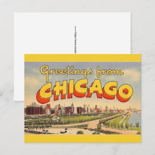 Vintage-Gruß aus Chicago  Postkarte (Vorne/Hinten)