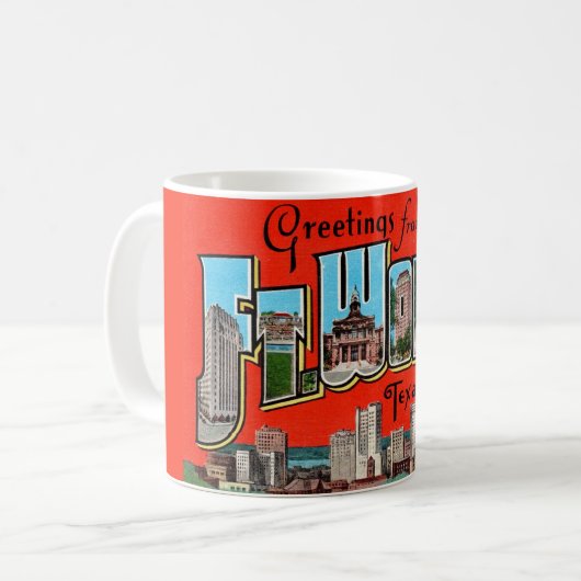 Vintage-Gruß Fort Worth  Kaffeetasse (Vorderseite Links)