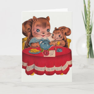 Vintage Gruß-Karte der Eichhörnchen-Mutter Tages Karte