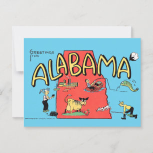 Vintage Grüße aus Alabama Cartoon-Kartenkunst Postkarte