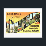 Vintage Grüße aus Annapolis, Maryland Postkarte<br><div class="desc">Diese Postkarte ist eine Reproduktion eines Vintagen großen Briefes "Grüße von" Postkarte aus Annapolis,  Maryland.</div>