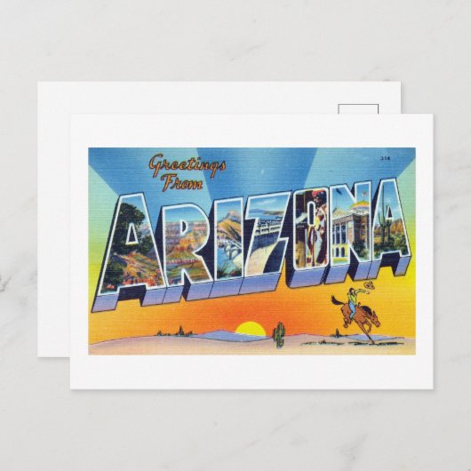 Vintage Grüße aus Arizona Reiseplakat Postkarte (Vorne/Hinten)