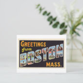 Vintage Grüße aus Boston, Massachusetts Postkarte (Stehend Vorderseite)