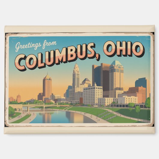 Vintage Grüße aus Columbus Ohio Postkarte Magnet (Vorderseite)