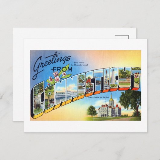 Vintage Grüße aus Connecticut Reiseplakat Postkarte (Vorne/Hinten)