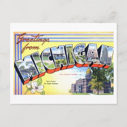 Vintage Grüße aus Michigan Postkarte (Vorderseite)