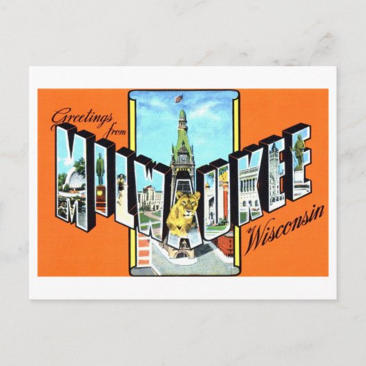 Vintage Grüße aus Milwaukee, Wisconsin, Postkarte (Vorderseite)