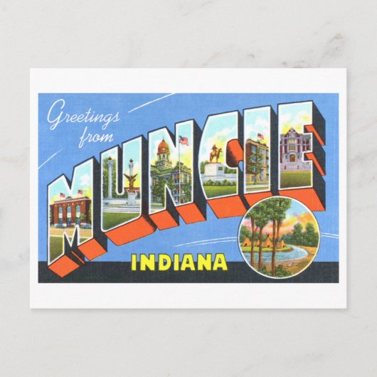 Vintage Grüße aus Muncie, Indiana Postkarte (Vorderseite)
