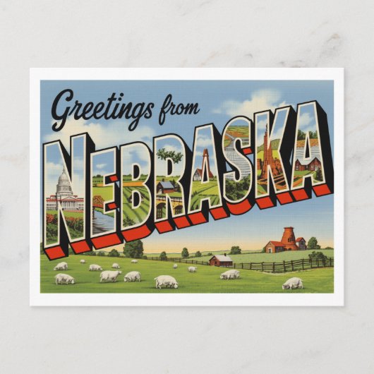 Vintage "Grüße aus Nebraska" Postkarte (Vorderseite)