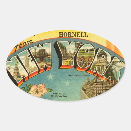 Vintage Grüße aus New York Ovaler Aufkleber (Vorderseite)