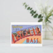 Vintage Grüße aus Plymouth, Massachusetts Postkarte (Stehend Vorderseite)