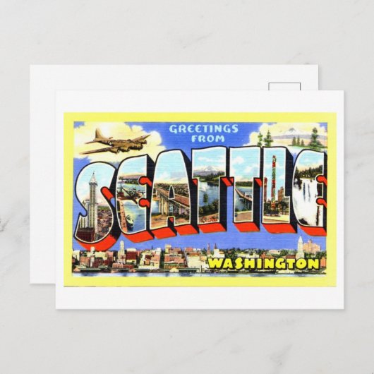 Vintage Grüße aus Seattle, Washington Postkarte (Vorne/Hinten)