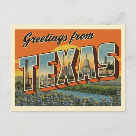 Vintage "Grüße aus Texas" Postkarte (Vorderseite)