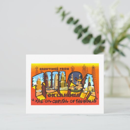 Vintage Grüße aus Tulsa, Oklahoma, Postkarte (Stehend Vorderseite)