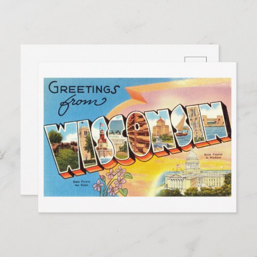 Vintage Grüße aus Wisconsin Postkarte (Vorne/Hinten)
