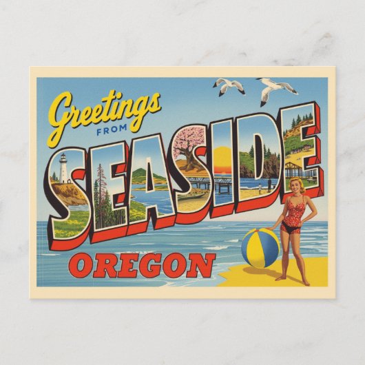 Vintage "Grüße vom Meer, Oregon" Postkarte (Vorderseite)