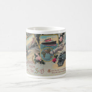 VINTAGE-GRÜSSE VOM POSTKARTE ÜBERSEE KAFFEETASSE