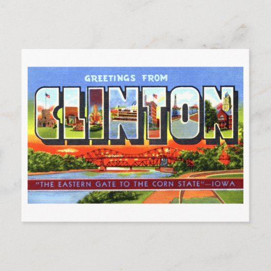 Vintage Grüße von Clinton, Iowa Postkarte (Vorderseite)