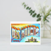 Vintage Grüße von Des Moines, Iowa, Postkarte (Stehend Vorderseite)