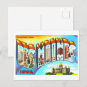 Vintage Grüße von Des Moines, Iowa, Postkarte (Vorne/Hinten)