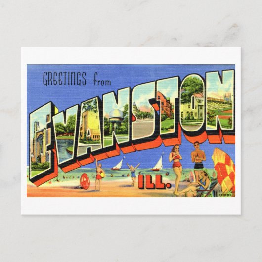 Vintage Grüße von Evanston, Illinois Postkarte (Vorderseite)