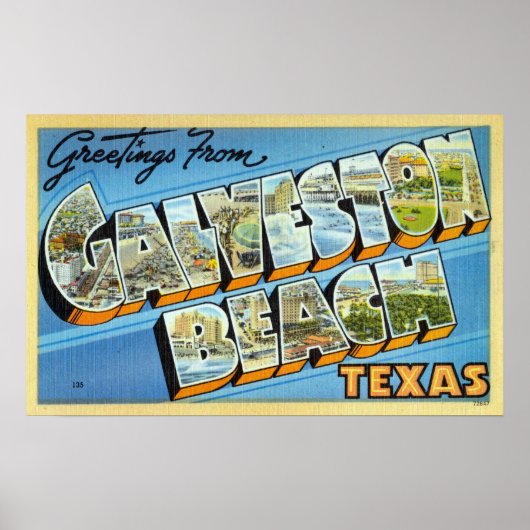 Vintage Grüße von Galveston Beach Texas Poster (Vorne)