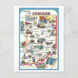 Vintage Grüße von Indiana Map Postcard Postkarte