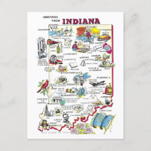 Vintage Grüße von Indiana Map Postcard Postkarte