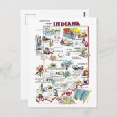 Vintage Grüße von Indiana Map Postcard Postkarte (Vorne/Hinten)