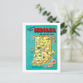 Vintage Grüße von Indiana Map Postcard Postkarte (Stehend Vorderseite)