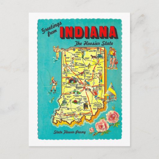 Vintage Grüße von Indiana Map Postcard Postkarte (Vorderseite)