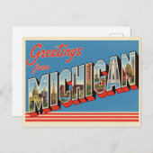 Vintage "Grüße von Michigan" Postkarte (Vorne/Hinten)
