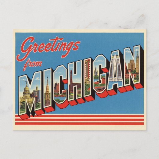 Vintage "Grüße von Michigan" Postkarte (Vorderseite)