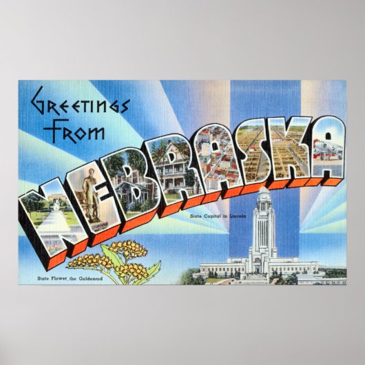 Vintage Grüße von Nebraska Reise Poster (Vorne)