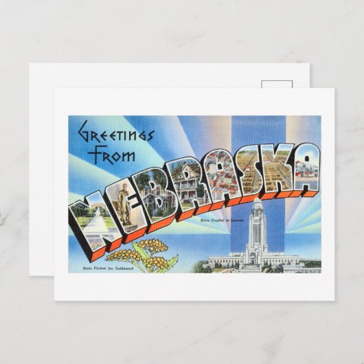 Vintage Grüße von Nebraska Reiseplakat Postkarte (Vorne/Hinten)